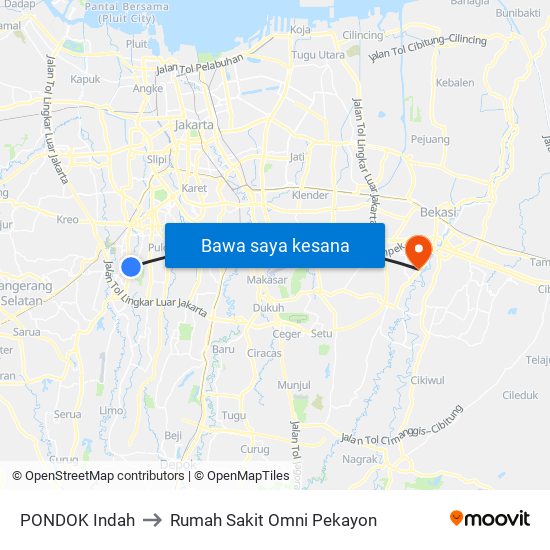 PONDOK Indah to Rumah Sakit Omni Pekayon map