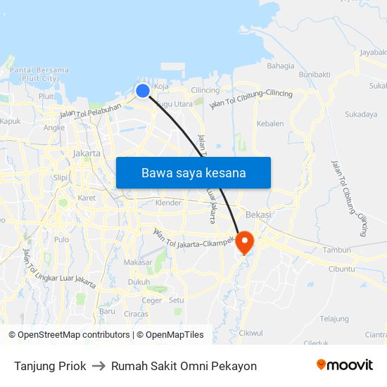 Tanjung Priok to Rumah Sakit Omni Pekayon map