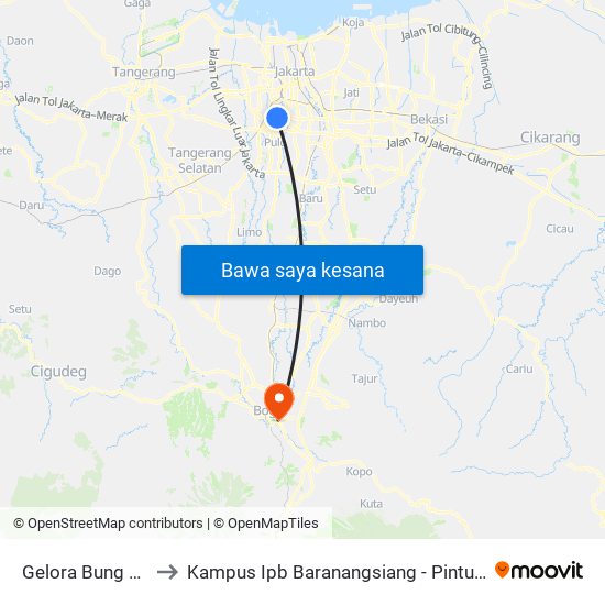 Gelora Bung Karno 2 to Kampus Ipb Baranangsiang - Pintu Masuk Utama map