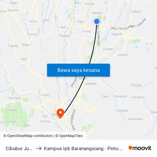 Cibubur Junction to Kampus Ipb Baranangsiang - Pintu Masuk Utama map