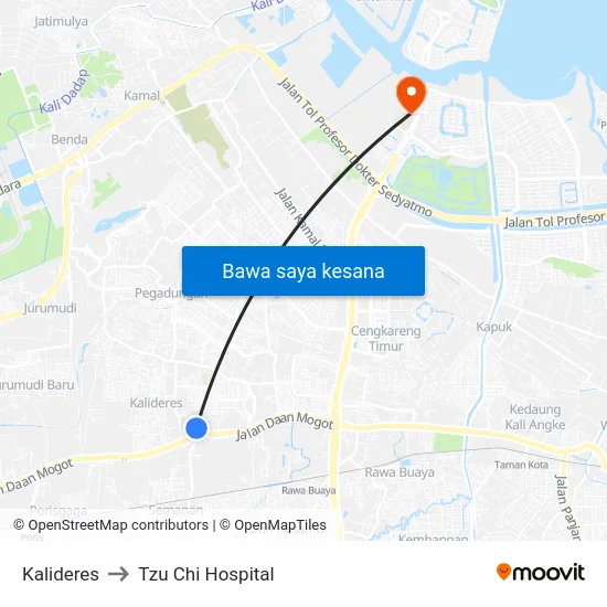 Kalideres to Tzu Chi Hospital map