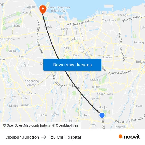 Cibubur Junction to Tzu Chi Hospital map