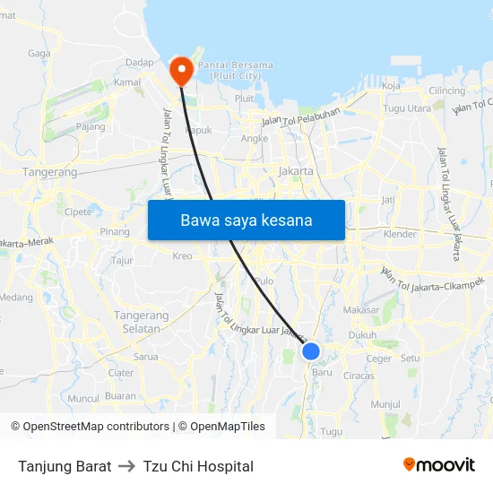 Tanjung Barat to Tzu Chi Hospital map