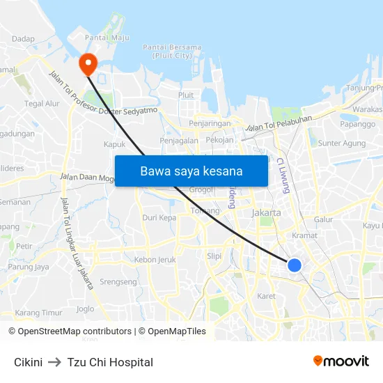 Cikini to Tzu Chi Hospital map