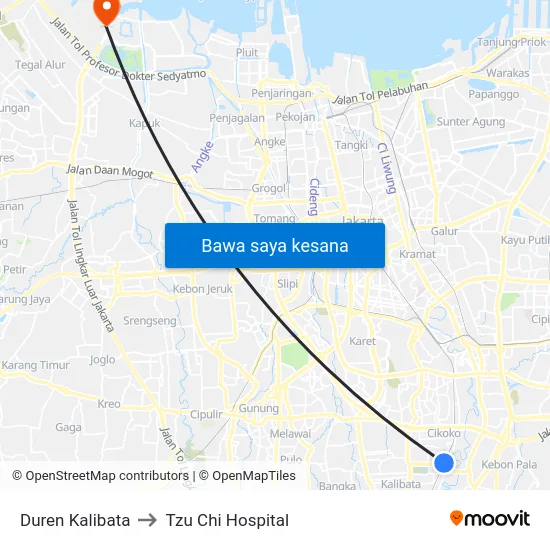 Duren Kalibata to Tzu Chi Hospital map