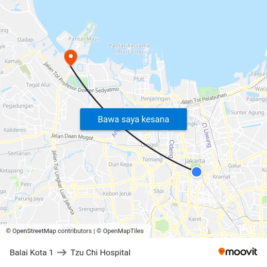 Balai Kota 1 to Tzu Chi Hospital map