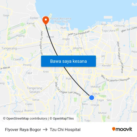 Flyover Raya Bogor to Tzu Chi Hospital map