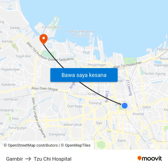 Gambir to Tzu Chi Hospital map