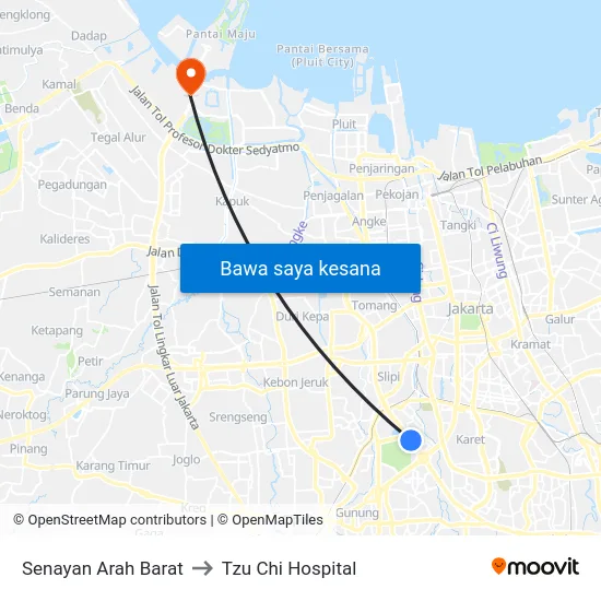 Senayan Arah Barat to Tzu Chi Hospital map