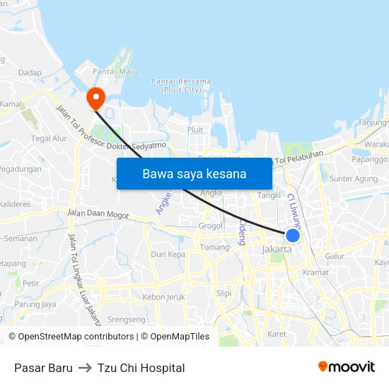 Pasar Baru to Tzu Chi Hospital map