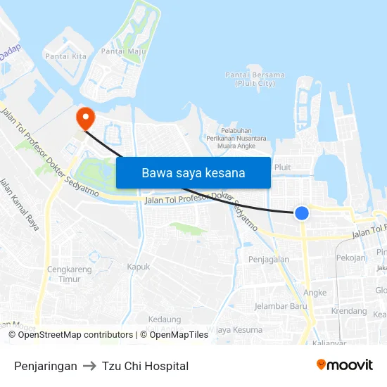 Penjaringan to Tzu Chi Hospital map