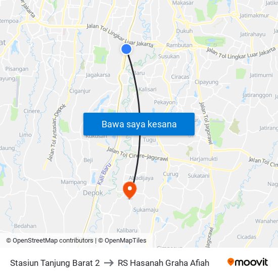 Stasiun Tanjung Barat 2 to RS Hasanah Graha Afiah map