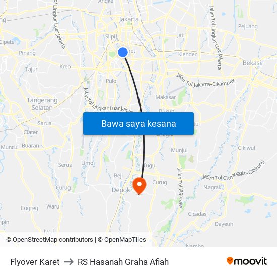 Flyover Karet to RS Hasanah Graha Afiah map