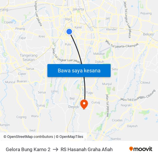 Gelora Bung Karno 2 to RS Hasanah Graha Afiah map