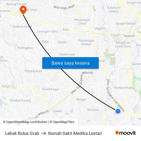 Lebak Bulus Grab to Rumah Sakit Medika Lestari map