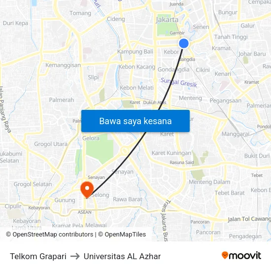 Telkom Grapari to Universitas AL Azhar map
