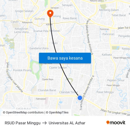 RSUD Pasar Minggu to Universitas AL Azhar map