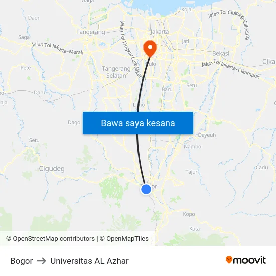 Bogor to Universitas AL Azhar map