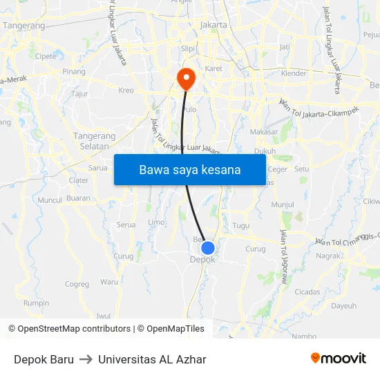 Depok Baru to Universitas AL Azhar map