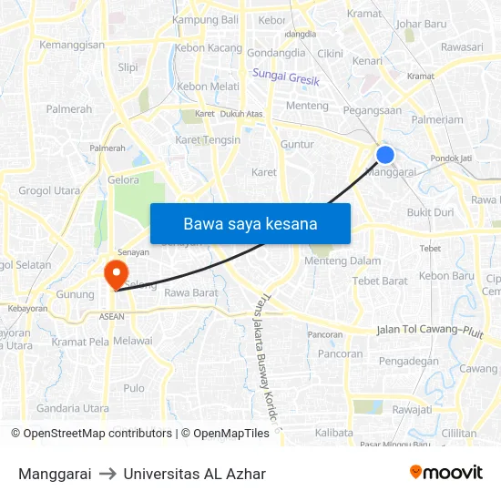 Manggarai to Universitas AL Azhar map