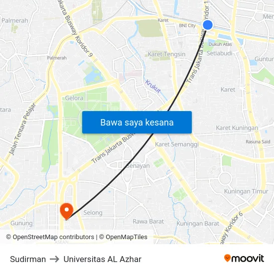 Sudirman to Universitas AL Azhar map