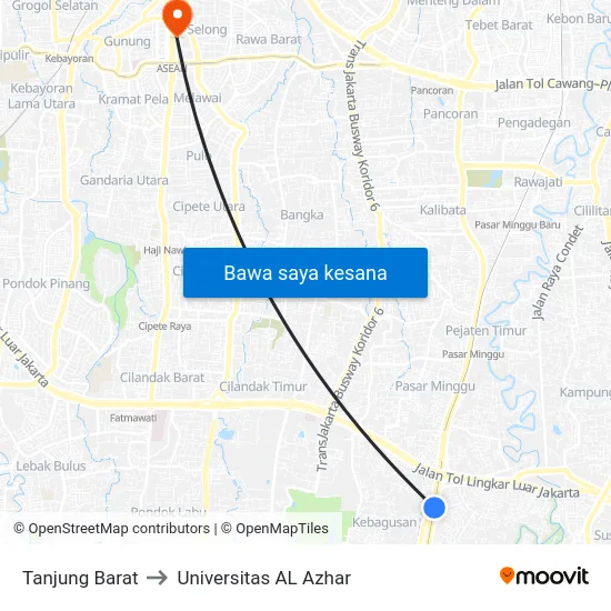 Tanjung Barat to Universitas AL Azhar map