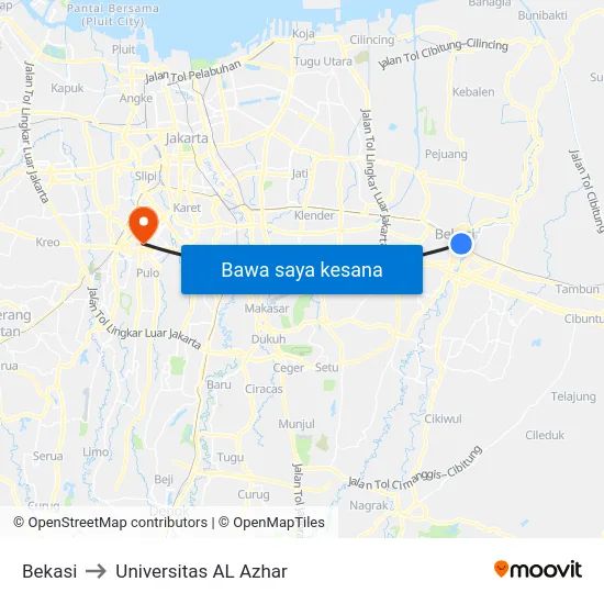 Bekasi to Universitas AL Azhar map