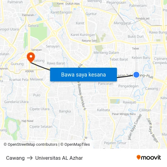 Cawang to Universitas AL Azhar map
