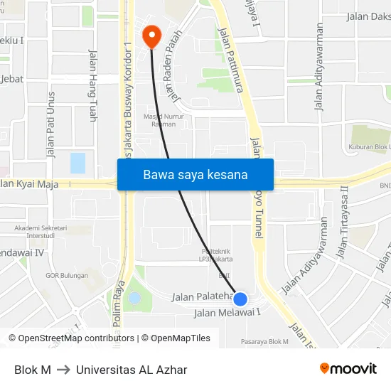 Blok M to Universitas AL Azhar map