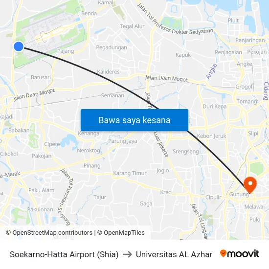 Soekarno-Hatta Airport (Shia) to Universitas AL Azhar map