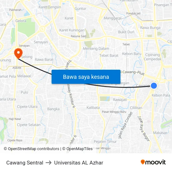 Cawang Sentral to Universitas AL Azhar map