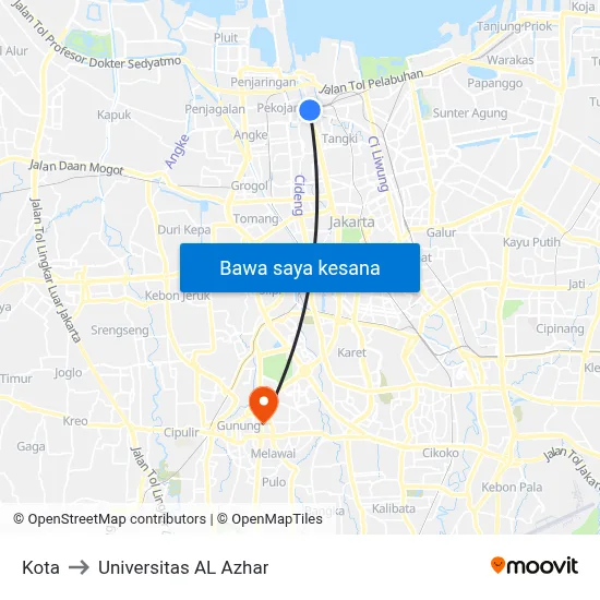 Kota to Universitas AL Azhar map