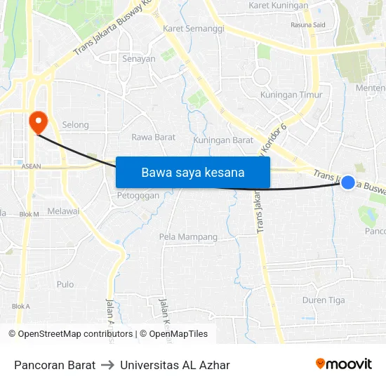 Pancoran Barat to Universitas AL Azhar map