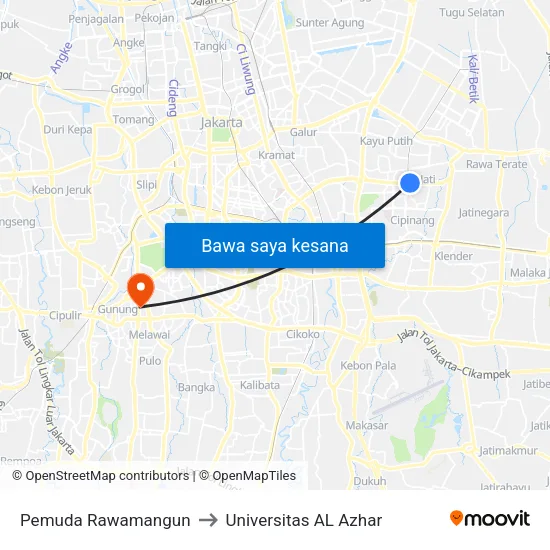 Pemuda Rawamangun to Universitas AL Azhar map