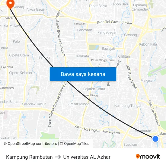 Kampung Rambutan to Universitas AL Azhar map
