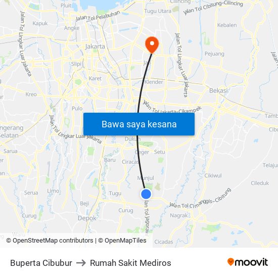 Buperta Cibubur to Rumah Sakit Mediros map