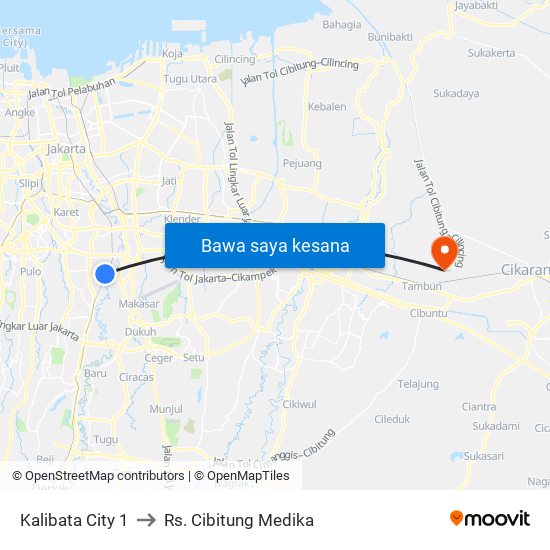 Kalibata City 1 to Rs. Cibitung Medika map