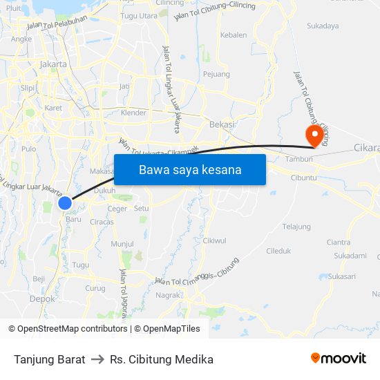 Tanjung Barat to Rs. Cibitung Medika map