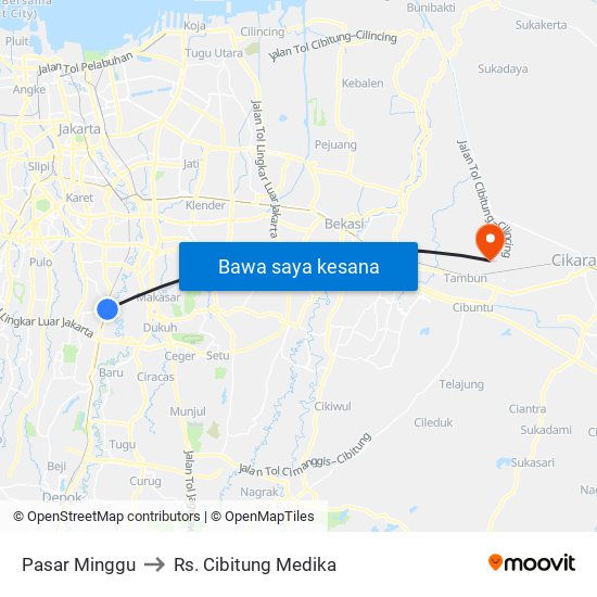 Pasar Minggu to Rs. Cibitung Medika map