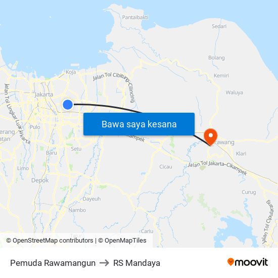 Pemuda Rawamangun to RS Mandaya map