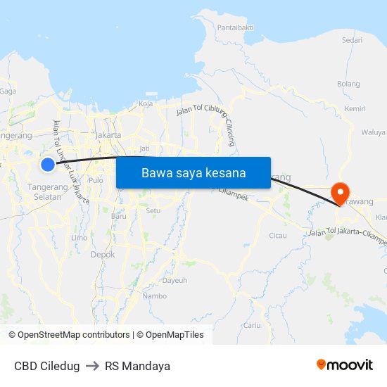 CBD Ciledug to RS Mandaya map