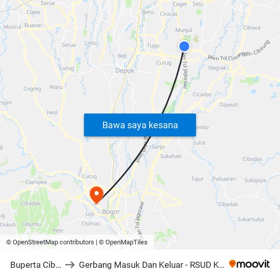 Buperta Cibubur to Gerbang Masuk Dan Keluar - RSUD Kota Bogor map