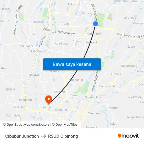 Cibubur Junction to RSUD Cibinong map