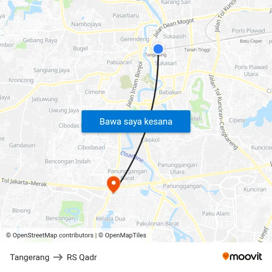 Tangerang to RS Qadr map