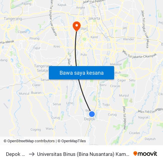 Depok Baru to Universitas Binus (Bina Nusantara) Kampus Syahdan map