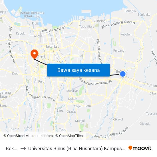 Bekasi to Universitas Binus (Bina Nusantara) Kampus Syahdan map