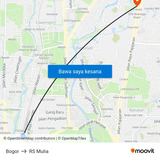 Bogor to RS Mulia map