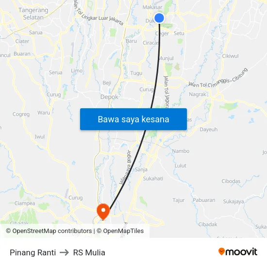 Pinang Ranti to RS Mulia map