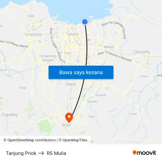 Tanjung Priok to RS Mulia map