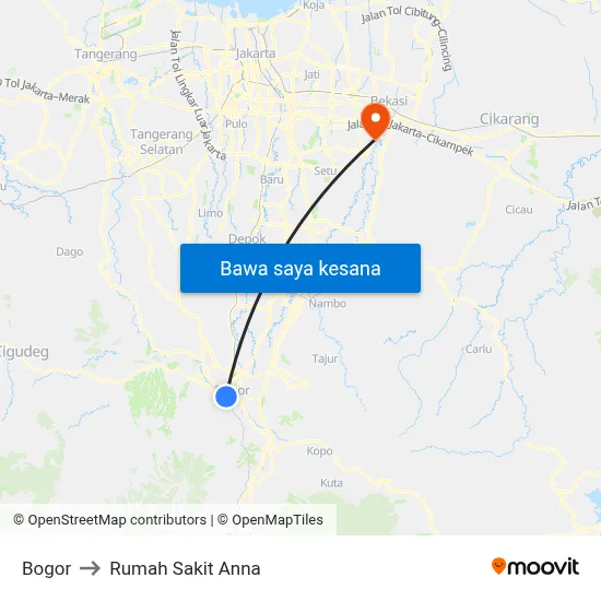 Bogor to Rumah Sakit Anna map